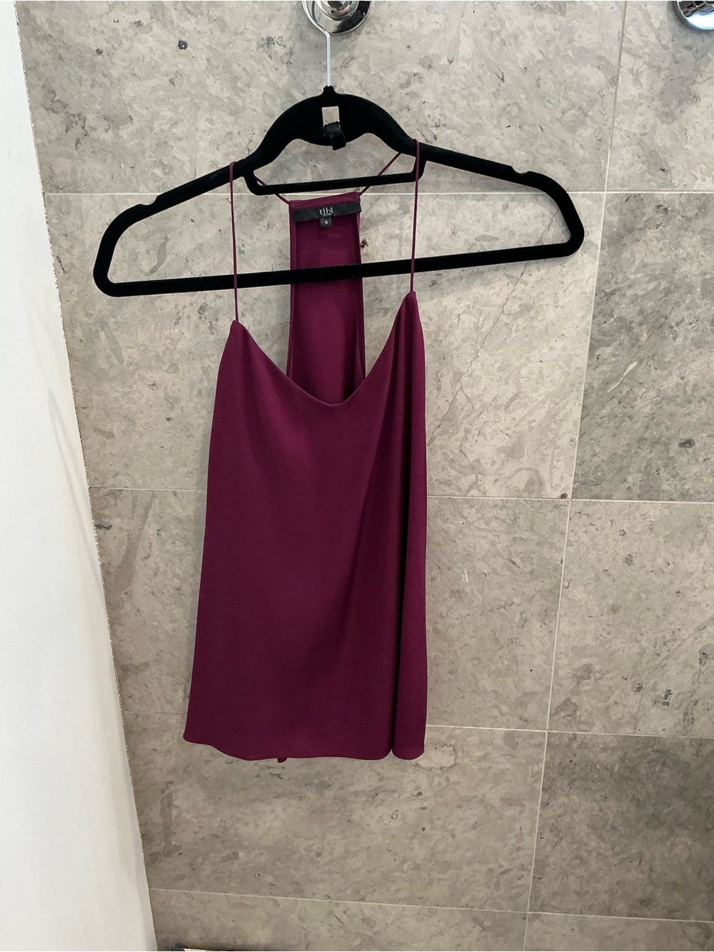 Tibi Plum Satin Cowl-Neck Camisole